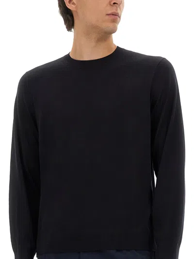 Theory Relaxed Fit Black Wool Sweater With Round Neckline In Blue