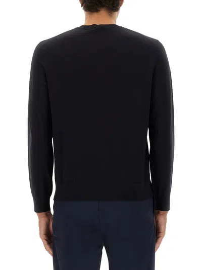 Theory Relaxed Fit Black Wool Sweater With Round Neckline In Blue