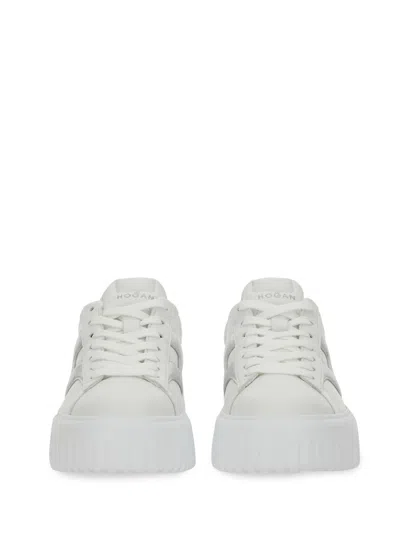 Hogan Women Silver H-stripes Leather Sneakers, 7.5 Luxury Sneakers For Women Darveys In White