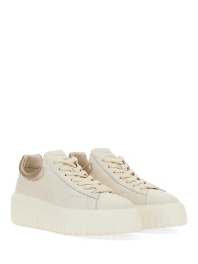 Hogan H-stripes Smooth Leather Sneakers In Neutral