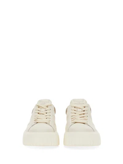 Hogan H-stripes Smooth Leather Sneakers In Neutral