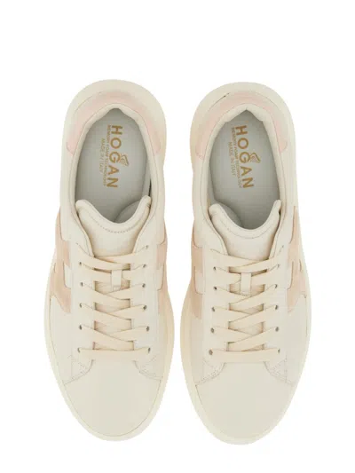 Hogan Leather Sneakers Rebel Panelled Platform Round Suede In White