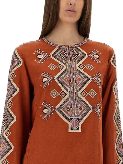 Isabel Marant Orange Silk Zelda Blouse In Animal Print