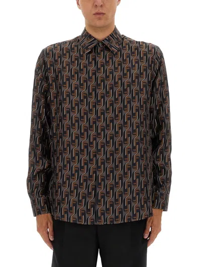 Fendi Nity Print Silk Long-sleeved Shirt In Brown