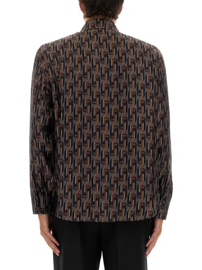 Fendi Nity Print Silk Long-sleeved Shirt In Brown