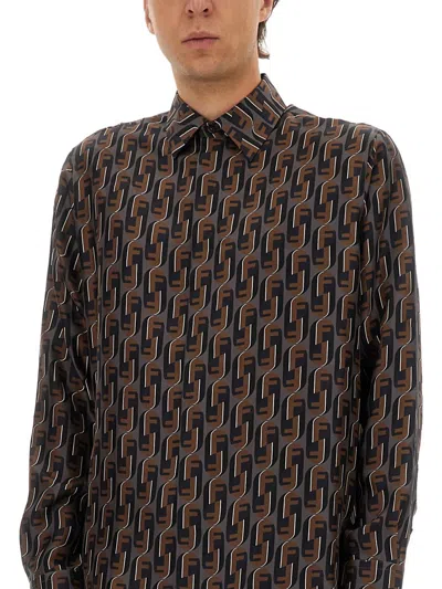 Fendi Nity Print Silk Long-sleeved Shirt In Brown