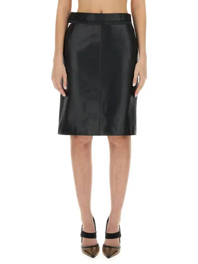 Fendi Cut-out Leather Midi Pencil Skirt In Black