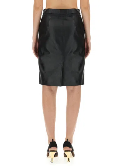 Fendi Cut-out Leather Midi Pencil Skirt In Black
