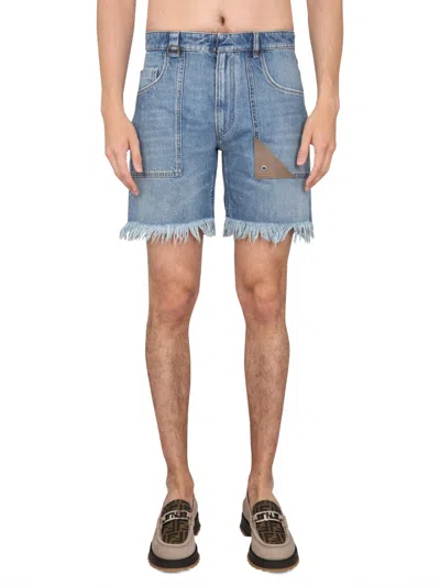 Fendi Men Denim Bermuda Shorts In Blue