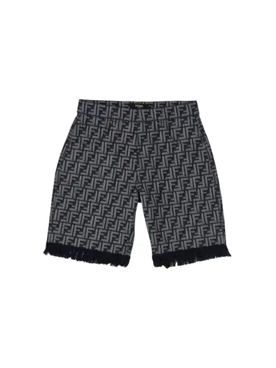 Fendi Men Ff Denim Bermuda Shorts In Gray