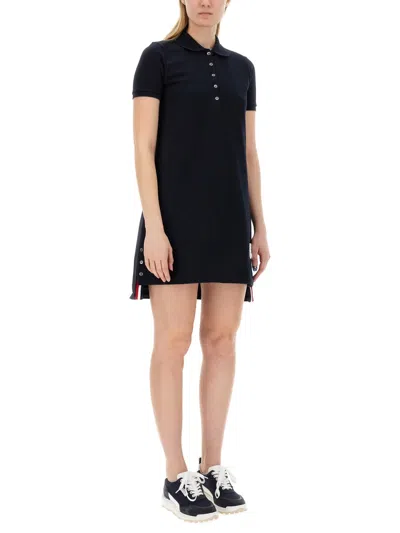 Thom Browne Cotton Pique Polo Shirt Dress In Black