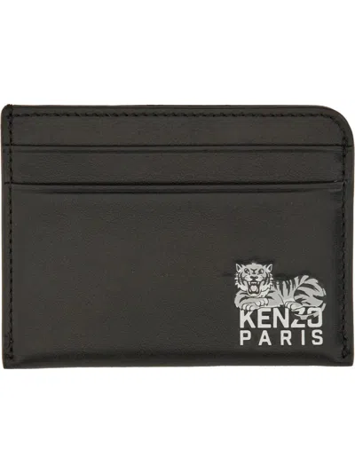 Kenzo Tiger-logo Leather Cardholder In Black