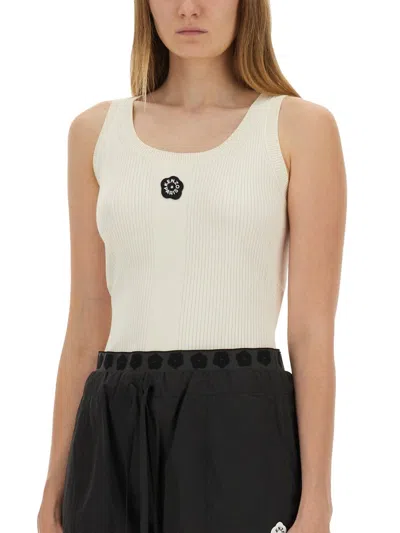 Kenzo White Viscose Polyester Tops In Neutral