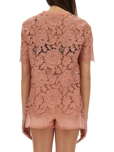 Dolce & Gabbana Cordonetto Lace T Shirt In Pink