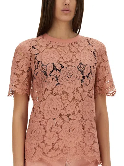 Dolce & Gabbana Cordonetto Lace T Shirt In Pink
