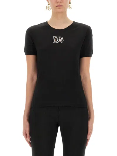 Dolce & Gabbana Jersey T Shirt With Dg Logo Embroidery In Black