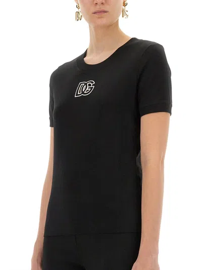 Dolce & Gabbana Jersey T Shirt With Dg Logo Embroidery In Black