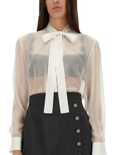 Dolce & Gabbana Chiffon Shirt With Bow In White