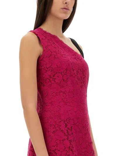 Dolce & Gabbana Mini Dress With Cordonet Lace Slit In Pink