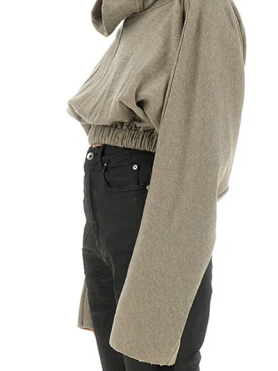Rick Owens Drkshdw Cropped Hooded Tunic Sweatshirt In Gray