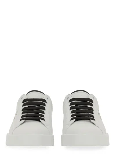 Dolce & Gabbana Portofino Light Sneakers In Black And White Leather
