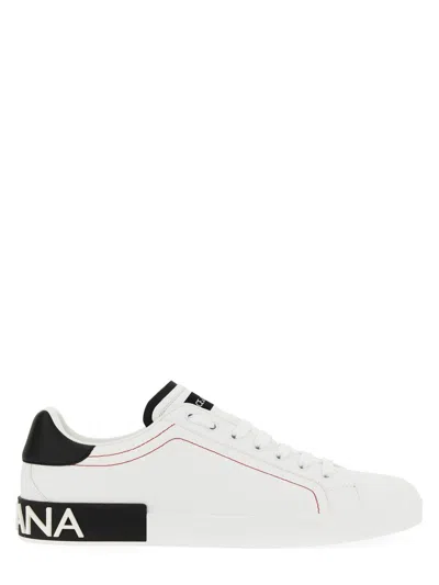 Dolce & Gabbana Portofino White And Black Low Top Sneakers With Logo Detail In Leather Man