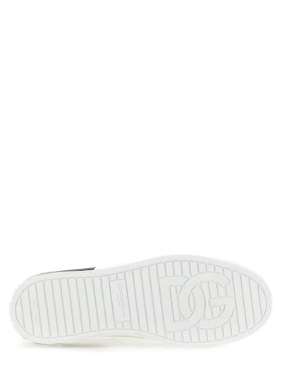Dolce & Gabbana Portofino White And Black Low Top Sneakers With Logo Detail In Leather Man