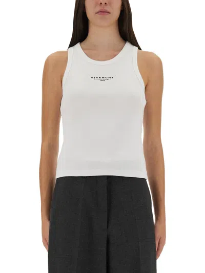 Givenchy Women Slim Tank Top With Logo Print In White