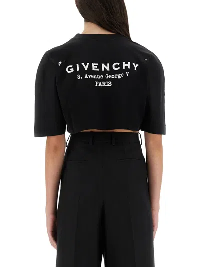 Givenchy Cropped Cotton T-shirt Stamp Print In Black