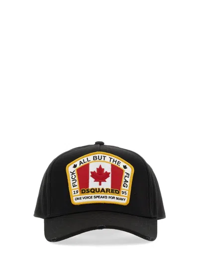 Dsquared2 Flag Patch Cotton Canvas Baseball Hat In Black