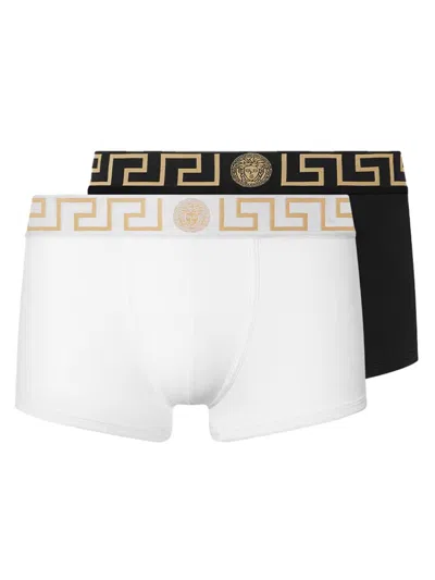 Versace Boxer Briefs Contrast Waistband Elastic Two Pack In White