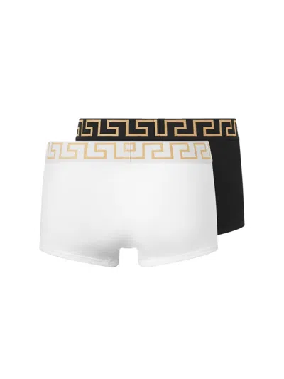 Versace Boxer Briefs Contrast Waistband Elastic Two Pack In White