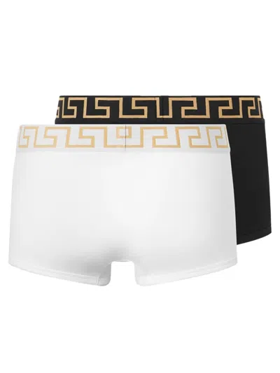 Versace Boxer Briefs Contrast Waistband Elastic Two Pack In White