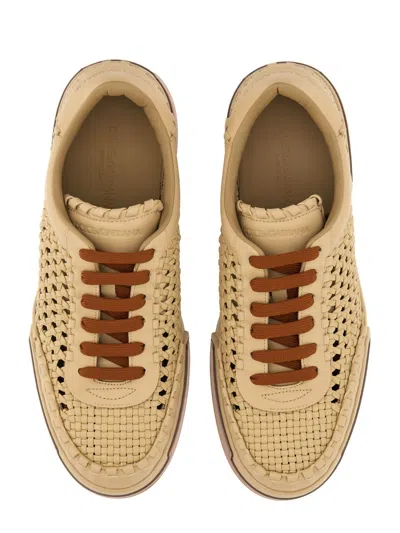 Dolce & Gabbana Cappuccino Leather Portofino Sneakers In Brown
