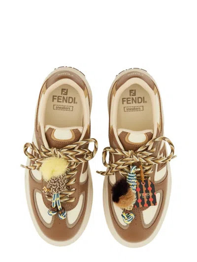 Fendi Sneakers Chunky Sole Contrast Panels In Sand