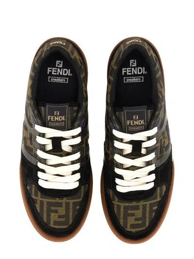 Fendi Match Ff Jacquard Low-top Sneakers In Brown