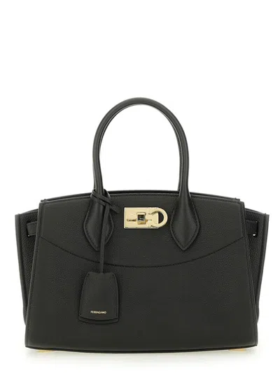 Ferragamo Structured Shoulder Bag Adjustable Strap In Black