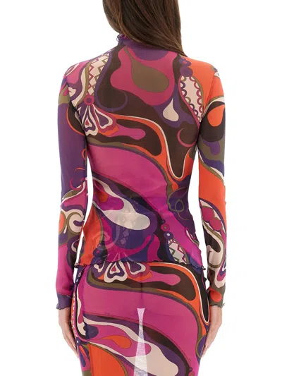 Pucci Printed Tulle Top In Multi