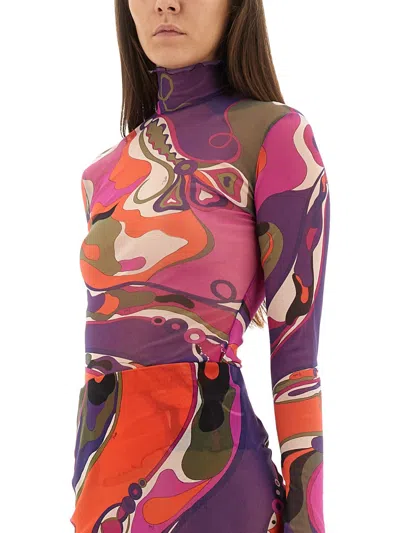 Pucci Printed Tulle Top In Multi