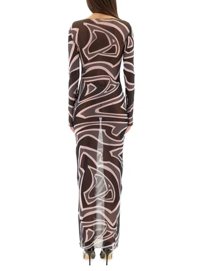 Pucci Labyrinth Print Dress In Brown