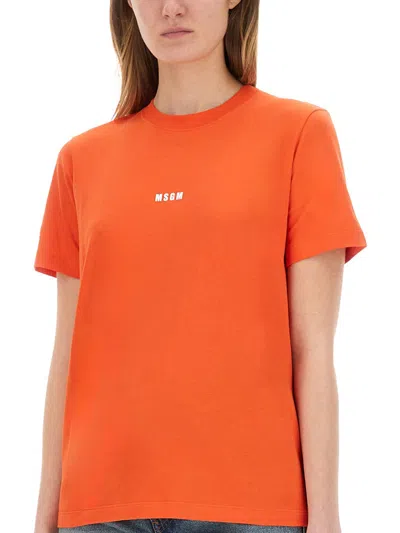 Msgm Tshirt With Logo In Red