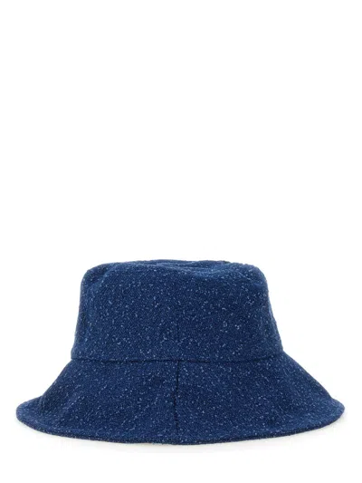 Msgm Textured Fabric Logo Brim Hat In Blue