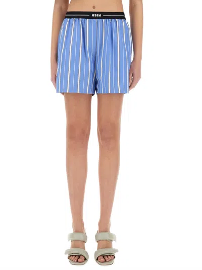 Msgm Cotton Poplin Shorts In Blue