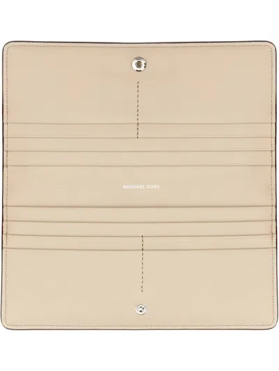 Michael Michael Kors Cow Leather Wallet With Zippered Compartment In Sand