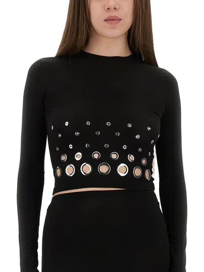 Rabanne Embellished Solid Jersey Second Skin Top In Black