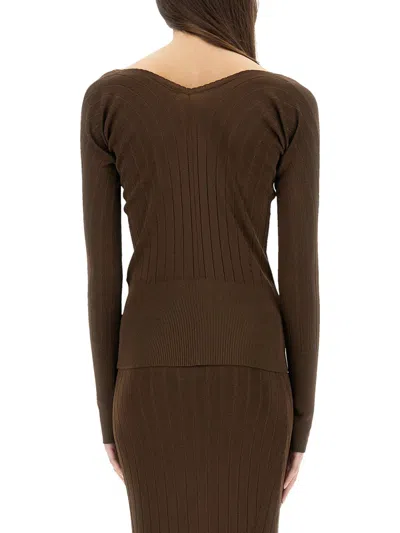 Jacquemus Pralu Ribbed-knit Top In Brown