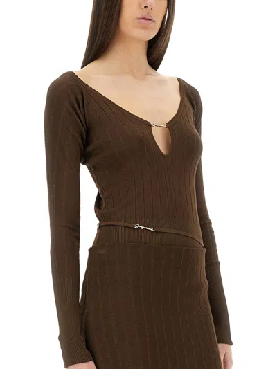 Jacquemus Pralu Ribbed-knit Top In Brown