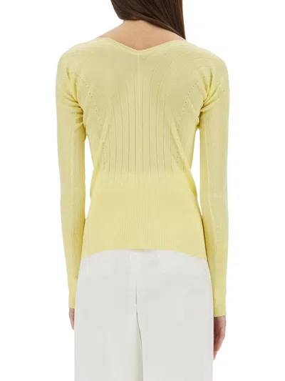 Jacquemus Slim Fit V-neckline Long Sleeves Ribbed Hem In Yellow