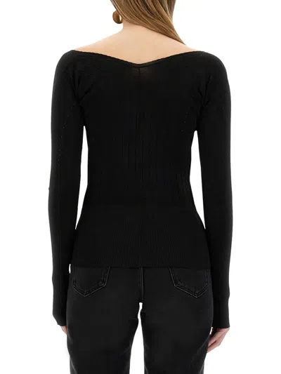 Jacquemus Black Long Sleeve Top With Logo Detail And Cut-out
