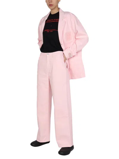 Raf Simons Wide Leg Pants With Front Button Closure And Belt In Pink
